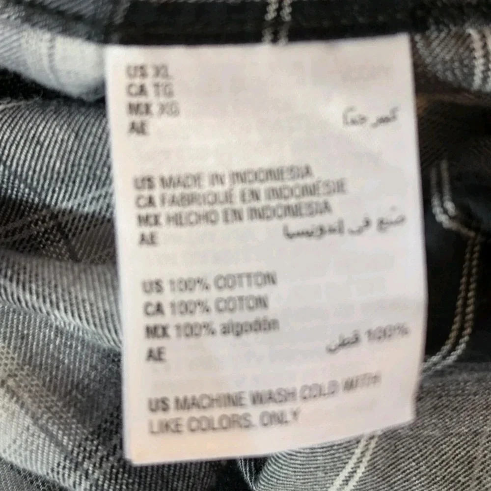 Sun + Stone Mens Plaid Long Sleeve Button Shirt Black and White Flannel Size XL